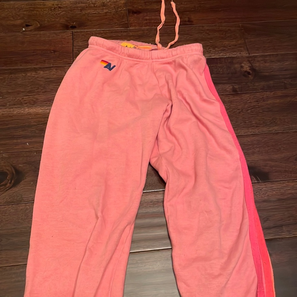 Aviator nation neon striped pink sweatpants. most comfortable sweats ever.
